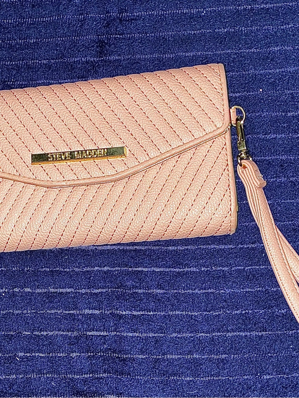 Steve Madden Pink Quilted Wristlet Clutch with Gold Accent